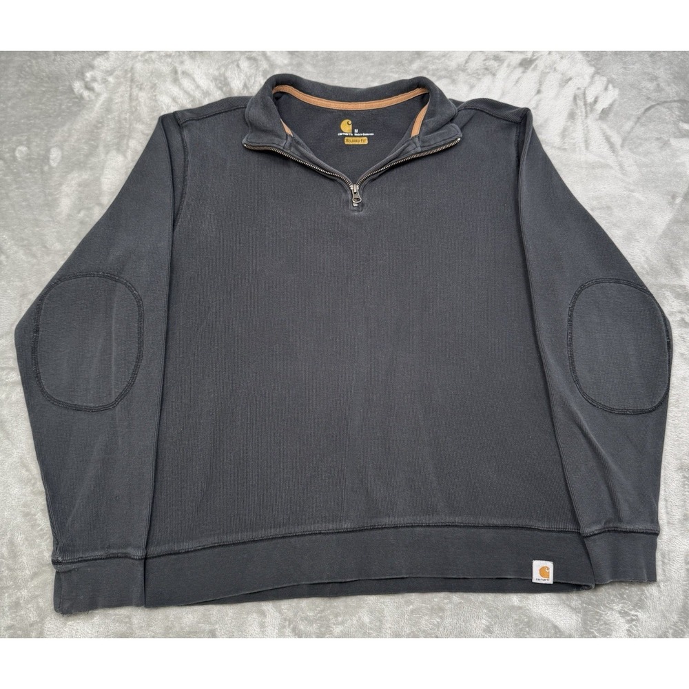 Carhartt 1/4 Zip Pullover Mens Medium Black Sweatshirt Jacket Work Elbow Patches